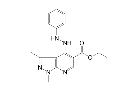 1H-Pyrazolo[3,4-b]pyridine-5-carboxylic acid, 1,3-dimethyl-4-(2-phenylhydrazino)-, ethyl ester