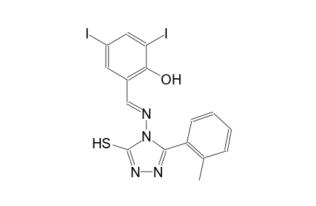 2,4-diiodo-6-((E)-{[3-(2-methylphenyl)-5-sulfanyl-4H-1,2,4-triazol-4-yl]imino}methyl)phenol