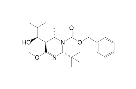 Benzyl rac-(1'S,2R,5R,6S)-2-(t-butyl)-5-(1'-hydroxy-2'-methylpropyl)-6-methyl-4-methoxy-5,6-dihydro-2H-pyrimidine-1-carboxylate