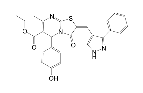 ethyl (2E)-5-(4-hydroxyphenyl)-7-methyl-3-oxo-2-[(3-phenyl-1H-pyrazol-4-yl)methylene]-2,3-dihydro-5H-[1,3]thiazolo[3,2-a]pyrimidine-6-carboxylate