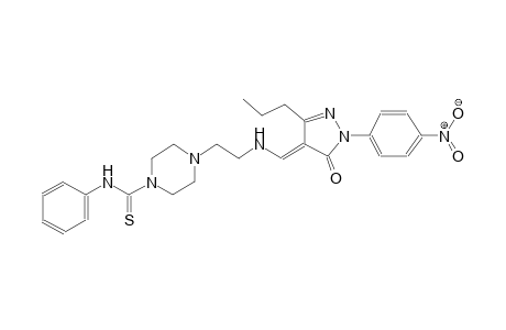 4-[2-({(E)-[1-(4-nitrophenyl)-5-oxo-3-propyl-1,5-dihydro-4H-pyrazol-4-ylidene]methyl}amino)ethyl]-N-phenyl-1-piperazinecarbothioamide