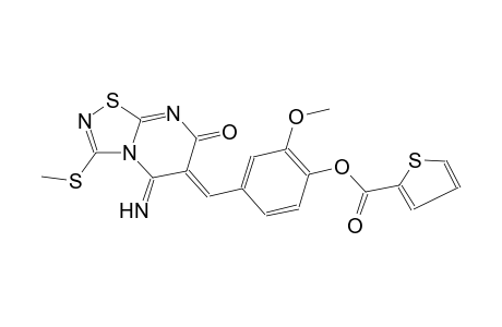 4-[(Z)-(5-imino-3-(methylsulfanyl)-7-oxo-5H-[1,2,4]thiadiazolo[4,5-a]pyrimidin-6(7H)-ylidene)methyl]-2-methoxyphenyl 2-thiophenecarboxylate