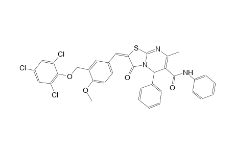 (2E)-2-{4-methoxy-3-[(2,4,6-trichlorophenoxy)methyl]benzylidene}-7-methyl-3-oxo-N,5-diphenyl-2,3-dihydro-5H-[1,3]thiazolo[3,2-a]pyrimidine-6-carboxamide