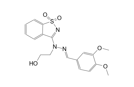 benzaldehyde, 3,4-dimethoxy-, (1,1-dioxido-1,2-benzisothiazol-3-yl)(2-hydroxyethyl)hydrazone
