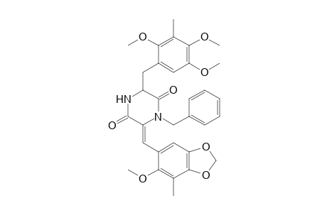 (6Z)-1-benzyl-6-[(6-methoxy-7-methyl-1,3-benzodioxol-5-yl)methylene]-3-(2,4,5-trimethoxy-3-methyl-benzyl)piperazine-2,5-quinone