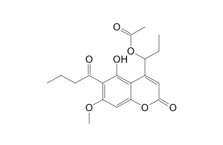 2H-1-Benzopyran-2-one, 4-[1-(acetyloxy)propyl]-5-hydroxy-7-methoxy-6-(1-oxobutyl)-