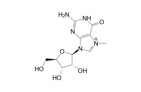 2-Amino-9-[(2R,3R,4S,5R)-3,4-dihydroxy-5-(hydroxymethyl)-2-oxolanyl]-7-methyl-3H-purin-9-ium-6-one