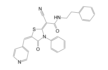 (2E)-2-cyano-2-[(5E)-4-oxo-3-phenyl-5-(4-pyridinylmethylene)-1,3-thiazolidin-2-ylidene]-N-(2-phenylethyl)ethanamide