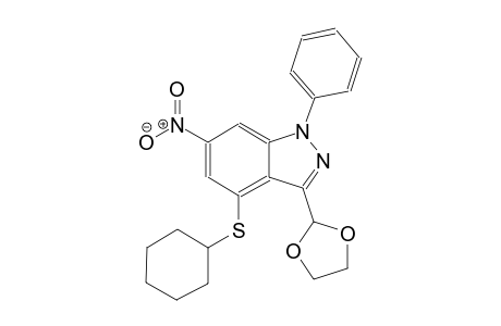 4-(cyclohexylsulfanyl)-3-(1,3-dioxolan-2-yl)-6-nitro-1-phenyl-1H-indazole