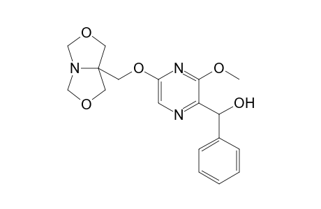 rac-3-(.alpha.-Hydroxybenzyl)-2-methoxy-6-[(3,7-dioxa-r-1-azabicyclo[3.3.0]oct-c-5-yl)methoxy]pyrazine