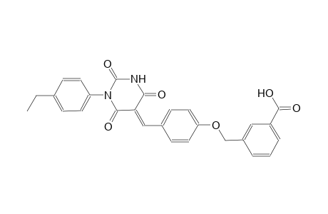 3-({4-[(E)-(1-(4-ethylphenyl)-2,4,6-trioxotetrahydro-5(2H)-pyrimidinylidene)methyl]phenoxy}methyl)benzoic acid