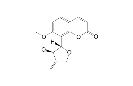 MICROMELOSIDE-A;7-METHOXY-8-(1',4'-DIHYDRO-3'-ENE-2'-HYDROXY-1'-FURANYL)-COUMARIN