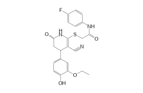 2-{[3-cyano-4-(3-ethoxy-4-hydroxyphenyl)-6-oxo-1,4,5,6-tetrahydro-2-pyridinyl]sulfanyl}-N-(4-fluorophenyl)acetamide