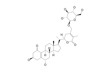 WITHALONGOLIDE_L;28-O-BETA-D-GLUCOPYRANOSYL-3-BETA,6-ALPHA-DIHYDROXY-1-OXO-19-NORWITHA-5-(10),24-DIENOLIDE