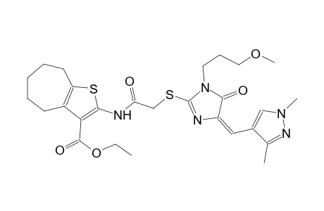 ethyl 2-[({[(4E)-4-[(1,3-dimethyl-1H-pyrazol-4-yl)methylene]-1-(3-methoxypropyl)-5-oxo-4,5-dihydro-1H-imidazol-2-yl]sulfanyl}acetyl)amino]-5,6,7,8-tetrahydro-4H-cyclohepta[b]thiophene-3-carboxylate