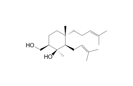 1,3-Dimethyl-6-(hydroxymethyl)-2-(3',3'-dimethylallyl)-3-(4"-methyl-3''-pentenyl)-cyclohexan-1-ol