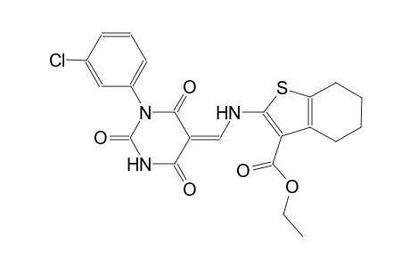 ethyl 2-{[(Z)-(1-(3-chlorophenyl)-2,4,6-trioxotetrahydro-5(2H)-pyrimidinylidene)methyl]amino}-4,5,6,7-tetrahydro-1-benzothiophene-3-carboxylate