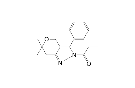pyrano[4,3-c]pyrazole, 2,3,3a,4,6,7-hexahydro-6,6-dimethyl-2-(1-oxopropyl)-3-phenyl-