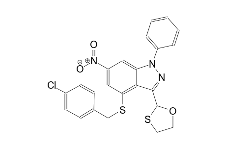 1H-indazole, 4-[[(4-chlorophenyl)methyl]thio]-6-nitro-3-(1,3-oxathiolan-2-yl)-1-phenyl-