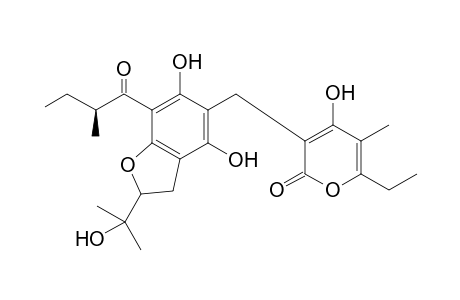 3-[{4,6-Dihydroxy-2-(2-hydroxypropan-2-yl)-7-(2-(S)-methylbutanoyl)-2,3-dihydro benzofuran-5-yl}methyl]-6-ethyl-4-hydroxy-5-methyl-2H-pyran-2-one