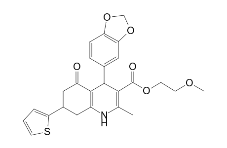 2-Methoxyethyl 4-(1,3-benzodioxol-5-yl)-2-methyl-5-oxidanylidene-7-thiophen-2-yl-4,6,7,8-tetrahydro-1H-quinoline-3-carboxylate