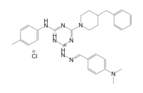 (1Z,2E)-1-(4-(4-benzylpiperidin-1-yl)-6-(p-tolylamino)-1,3,5-triazin-2(1H)-ylidene)-2-(4-(dimethylamino)benzylidene)hydrazin-1-ium chloride