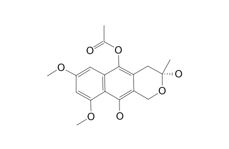5-ACETOXY-3,4-DIHYDRO-3-ALPHA-HYDROXY-7,9-DIMETHOXY-3-BETA-METHYL-1-H-NAPHTHO-[2.3-C]-PYRAN-10-OL