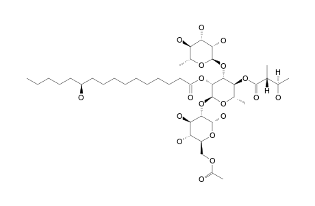 #2;ALPHA-ANOMER;ALPHA-L-RHAMNOPYRANOSYL-(1->3)-[2-O-(11S)-11-HYDROXYHEXADECANOYL]-[4-O-(2R,3R)-3-HYDROXY-2-METHYLBUTYRYL]-ALPHA-L-RHAMNOPYRANOSYL-(1->2)