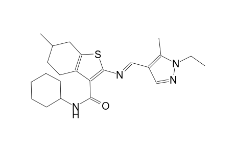 N-cyclohexyl-2-{[(E)-(1-ethyl-5-methyl-1H-pyrazol-4-yl)methylidene]amino}-6-methyl-4,5,6,7-tetrahydro-1-benzothiophene-3-carboxamide