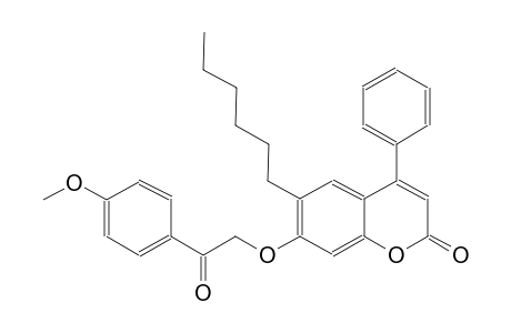 2H-1-benzopyran-2-one, 6-hexyl-7-[2-(4-methoxyphenyl)-2-oxoethoxy]-4-phenyl-
