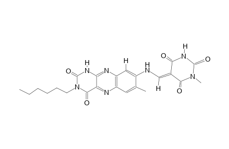 2,4,6(1H,3H,5H)-pyrimidinetrione, 5-[[(3-hexyl-1,2,3,4-tetrahydro-7-methyl-2,4-dioxobenzo[g]pteridin-8-yl)amino]methylene]-1-methyl-, (5E)-