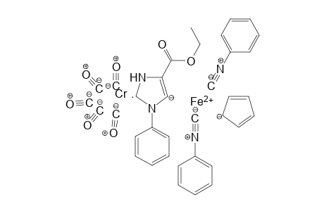Pentacarbonyl{1-phenyl-4-carbethoxy-5-[(eta-cyclopentadienyl)bis(phenylisocyanide)ferrio]-imidazolin-2-ylidene}chromium