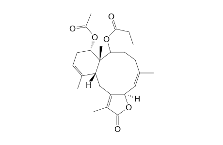 (3aR*,8R*,8aR*,9R*,12aR*)-9-Acetoxy-2,3a,6,7,8,8a,9,10,12a,13-decahydro-1,5,8a,12-tetramethyl-2-oxobenzo[4,5]cyclodeca[1,2-b]furan-8-yl propanoate