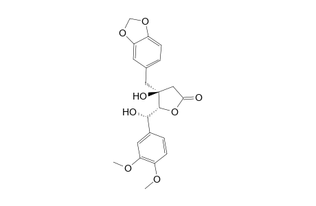 (3S*,4R*)-3-Hydroxy-3-(3,4-methylenedioxybenzyl)-4-[.alpha.(S*)-.alpha.-hydroxy-3,4-dimethoxybenzyl]-.gamma.-butyrolactone