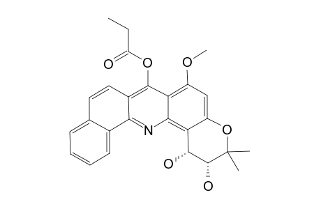 (+/-)-CIS-1,2-DIHYDROXY-6-METHOXY-3,3-DIMETHYL-7-PROPIOXY-2,3-DIHYDRO-1H-BENZO-[C]-PYRANO-[3,2-H]-ACRIDINE-7-YLE-PROPIONATE
