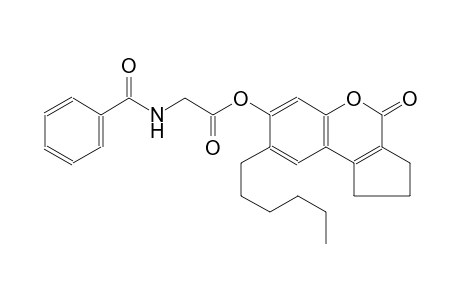 8-hexyl-4-oxo-1,2,3,4-tetrahydrocyclopenta[c]chromen-7-yl (benzoylamino)acetate