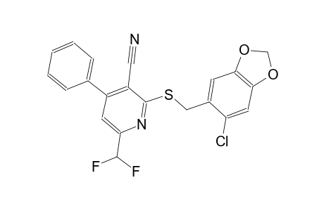 2-{[(6-chloro-1,3-benzodioxol-5-yl)methyl]sulfanyl}-6-(difluoromethyl)-4-phenylnicotinonitrile