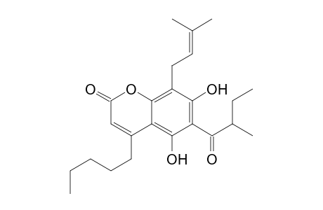 2H-1-Benzopyran-2-one, 5,7-dihydroxy-8-(3-methyl-2-butenyl)-6-(2-methyl-1-oxobutyl)-4-pentyl-, (.+-.)-