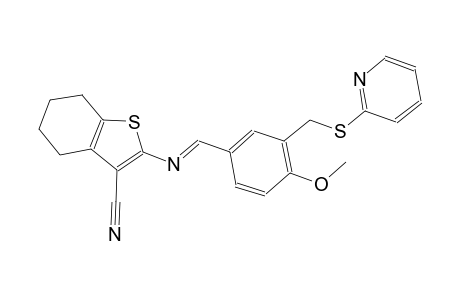 2-[((E)-{4-methoxy-3-[(2-pyridinylsulfanyl)methyl]phenyl}methylidene)amino]-4,5,6,7-tetrahydro-1-benzothiophene-3-carbonitrile