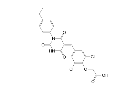 {2,6-dichloro-4-[(E)-(1-(4-isopropylphenyl)-2,4,6-trioxotetrahydro-5(2H)-pyrimidinylidene)methyl]phenoxy}acetic acid