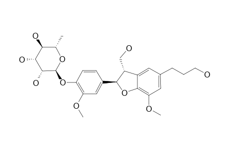 ICARISIDE-E4;(2R,3S)-2,3-DIHYDRO-3-HYDROXYMETHYL-7-METHOXY-2-(4'-HYDROXYPHENYL-3'-METHOXY)-5-BENZOFURANPROPANOL-4'-O-ALPHA-RHAMNOPYRANOSIDE