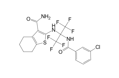 2-([1-[(3-Chlorobenzoyl)amino]-2,2,2-trifluoro-1-(trifluoromethyl)ethyl]amino)-4,5,6,7-tetrahydro-1-benzothiophene-3-carboxamide