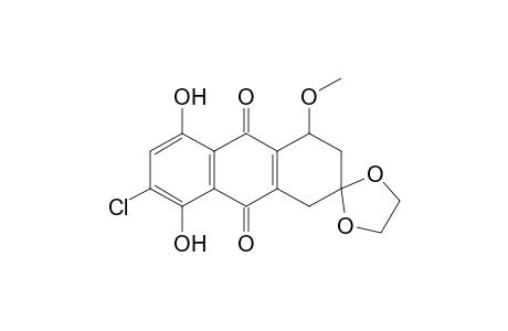Spiro[anthracene-2(1H),2'-[1,3]dioxolane]-9,10-dione, 6-chloro-3,4-dihydro-5,8-dihydroxy-4-methoxy-, (.+-.)-
