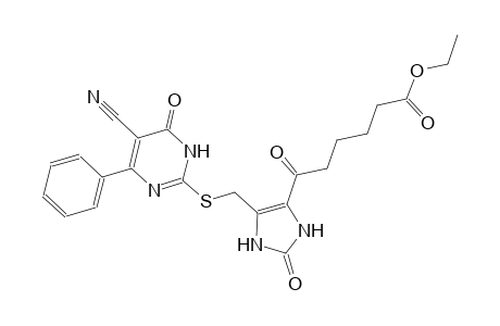 ethyl 6-(5-{[(5-cyano-6-oxo-4-phenyl-1,6-dihydro-2-pyrimidinyl)sulfanyl]methyl}-2-oxo-2,3-dihydro-1H-imidazol-4-yl)-6-oxohexanoate