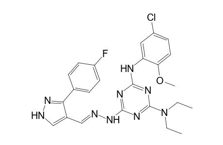 3-(4-Fluorophenyl)-1H-pyrazole-4-carbaldehyde [4-(5-chloro-2-methoxyanilino)-6-(diethylamino)-1,3,5-triazin-2-yl]hydrazone