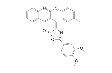5(4H)-oxazolone, 2-(3,4-dimethoxyphenyl)-4-[[2-[(4-methylphenyl)thio]-3-quinolinyl]methylene]-, (4E)-