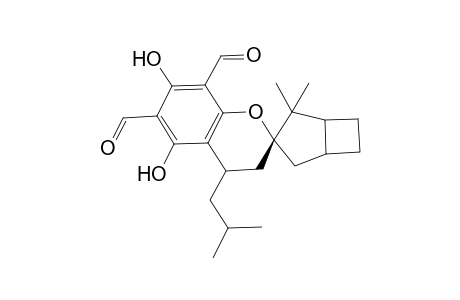 (+,-)-[1'.alpha.,3'.beta.,3'(R*),5'.alpha.]-6,8-diformyl-3,4-dihydro-5,7-hydroxy-2',2'-dimethyl-4-(2-methylpropyl)spiro[2H-1-benzopyran-2,3'-bicyclo[3.2.0]heptane]