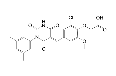 {2-chloro-4-[(E)-(1-(3,5-dimethylphenyl)-2,4,6-trioxotetrahydro-5(2H)-pyrimidinylidene)methyl]-6-methoxyphenoxy}acetic acid