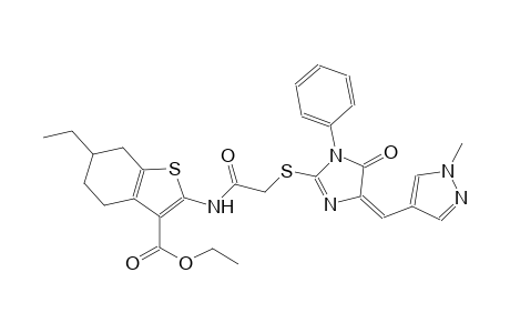 ethyl 6-ethyl-2-{[({(4E)-4-[(1-methyl-1H-pyrazol-4-yl)methylene]-5-oxo-1-phenyl-4,5-dihydro-1H-imidazol-2-yl}sulfanyl)acetyl]amino}-4,5,6,7-tetrahydro-1-benzothiophene-3-carboxylate
