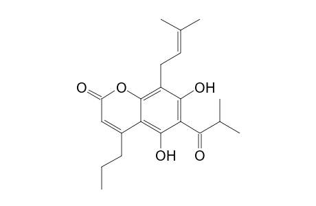 2H-1-Benzopyran-2-one, 5,7-dihydroxy-8-(3-methyl-2-butenyl)-6-(2-methyl-1-oxopropyl)-4-propyl-